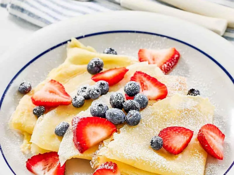 IHOP Style Fresh Berry Crepes with Strawberries and Blueberries