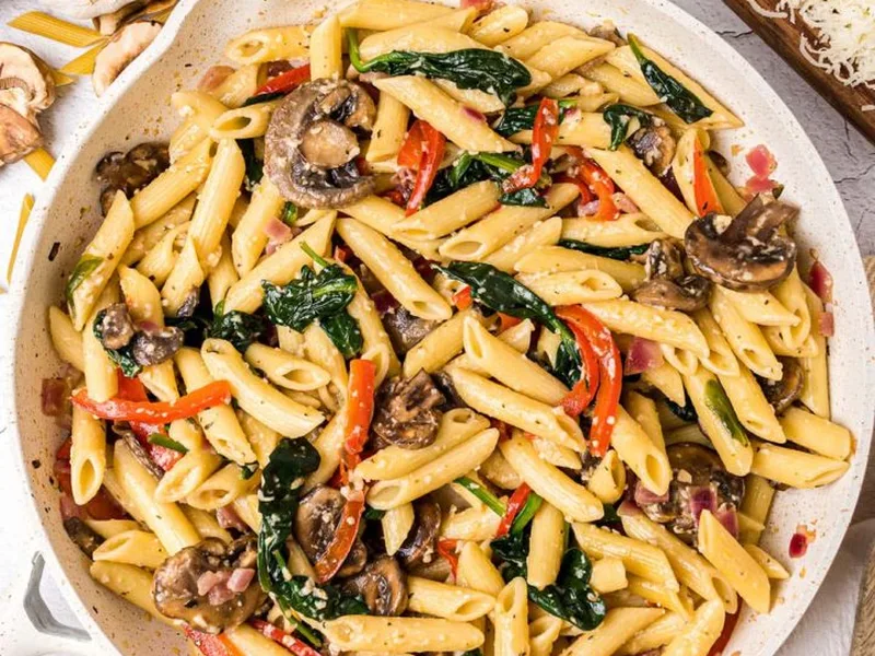 Garlic Parmesan Veggie Penne Pasta with Red Peppers