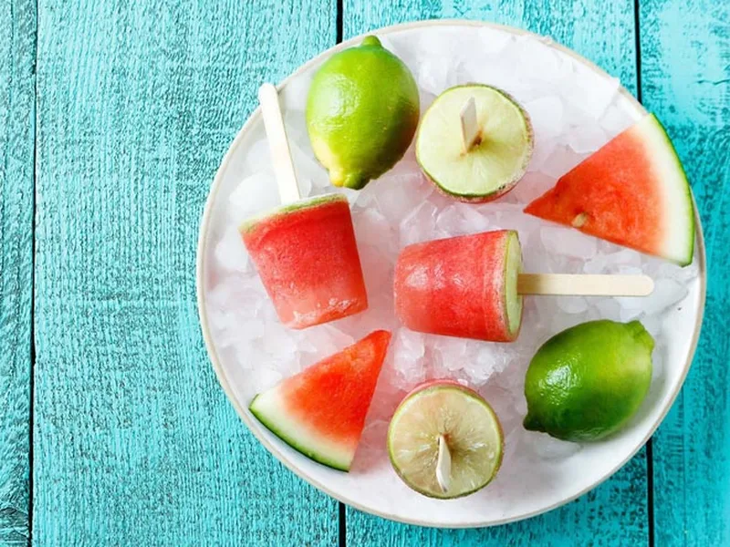 Watermelon-Lime Ice Pops with Fresh Fruit Slices
