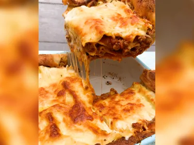 Garlic Bread Pizza Dough Lasagne Bake