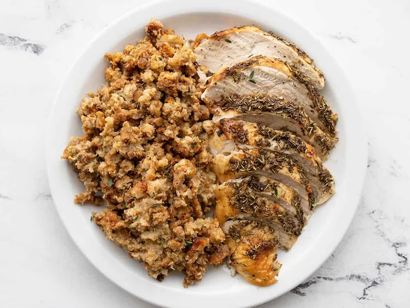 Herb Butter Roasted Turkey Breast with Stuffing