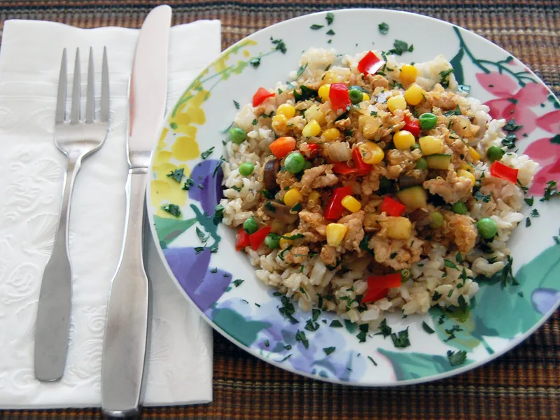 Lean Beef and Quinoa Skillet with Roasted Potatoes
