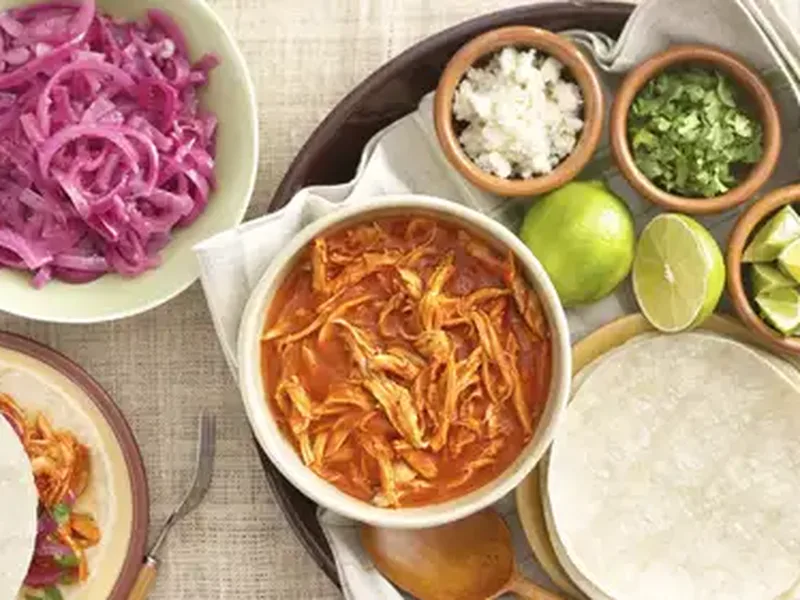 Red Chile Shredded Chicken Tacos with Chipotle Adobo Sauce