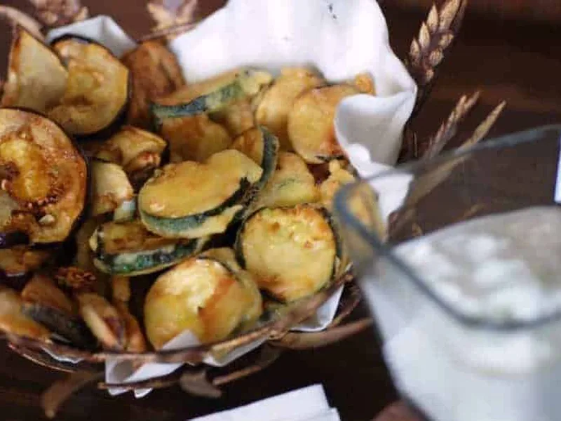 Albanian Fried Eggplant and Zucchini with Cucumber Yogurt
