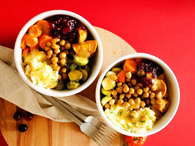 Roasted Veggie Thanksgiving Bowls with Savory Gravy