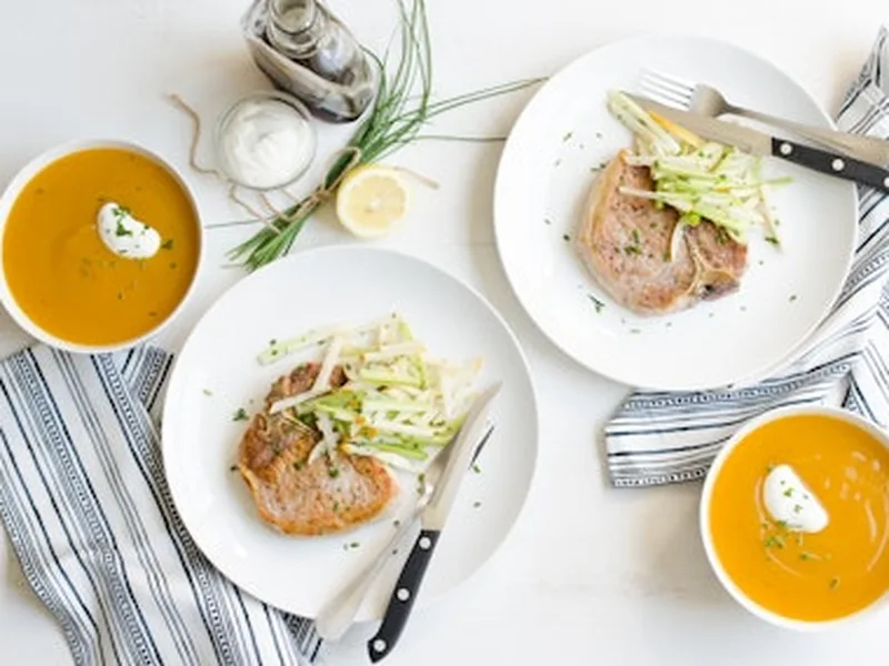 Creamy Butternut Squash Soup with Kale Pecan Salad