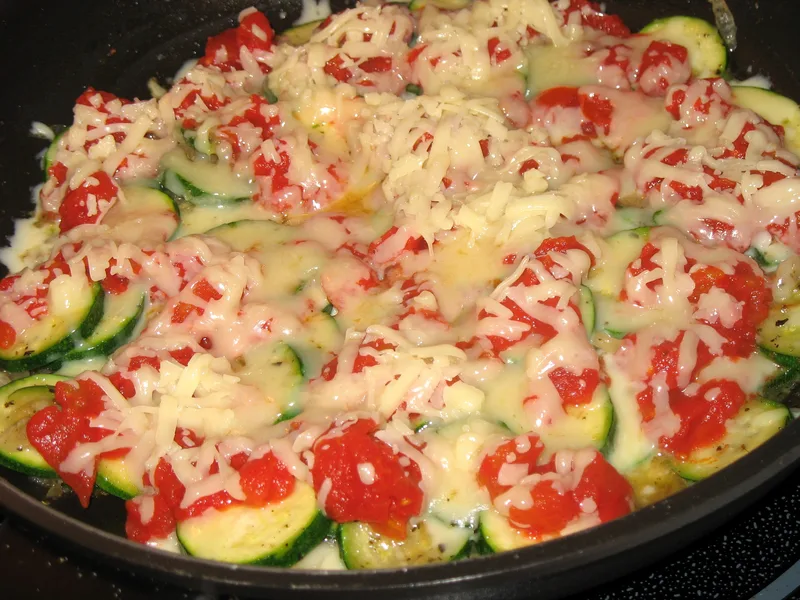 Pan-Fried Zucchini and Onions With Melted Mozzarella