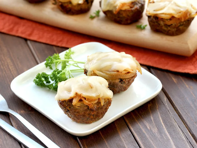French Onion Meatloaf Minis with Caramelized Onions