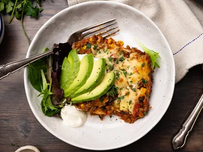 Beef and Cheddar Mexican Casserole with Tortilla Layers