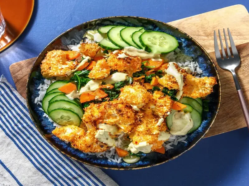 Crispy Bang Bang Cauliflower with Garlic Rice