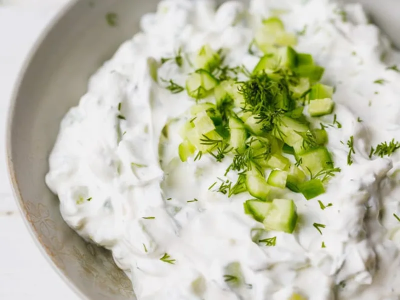 Fresh Cucumber Kefir Cheese Salad with Dill and Garlic