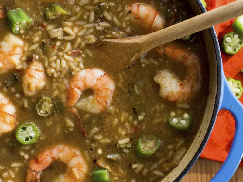 Shrimp, Bacon & Okra Gumbo with Rice