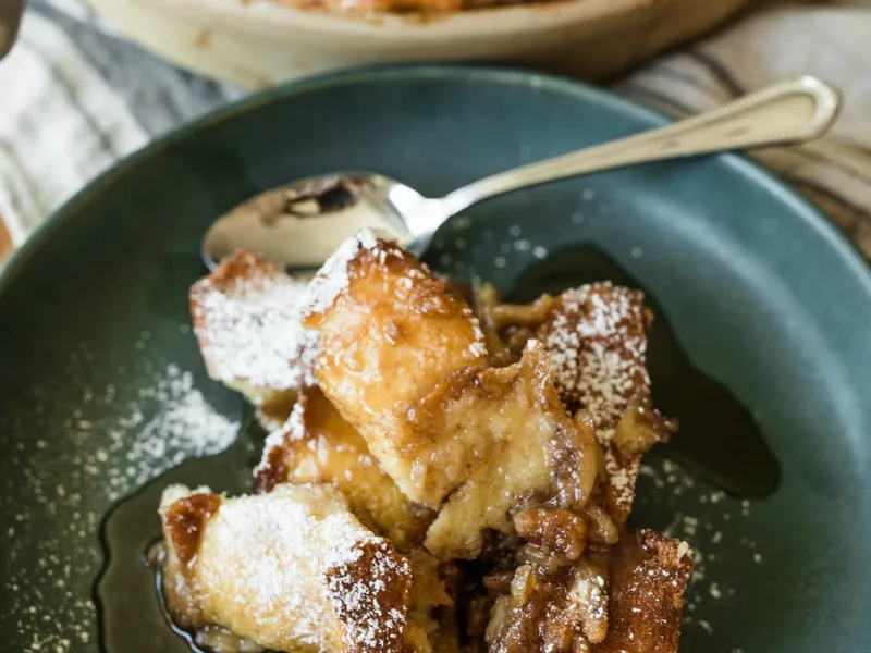 French Toast Brioche Banana Bake with Brown Sugar Syrup