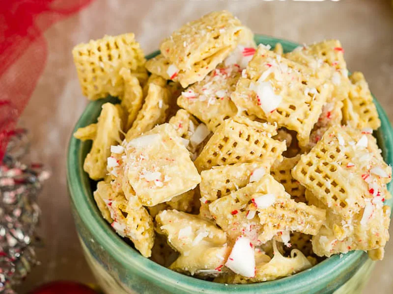 White Chocolate Peppermint Chex Mix Holiday Snack