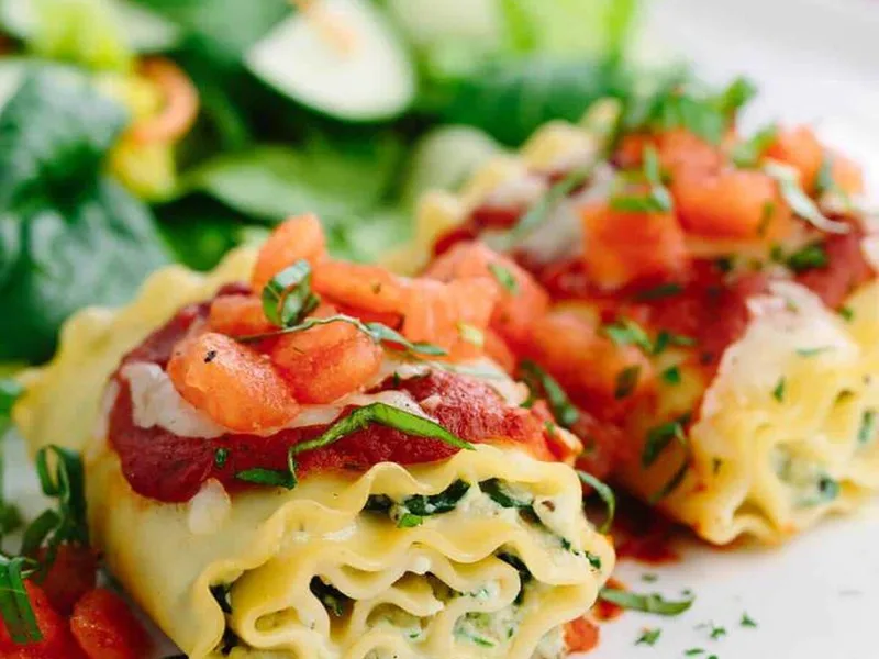 Baked Lasagna Rolls with Spinach, Kale and Ricotta