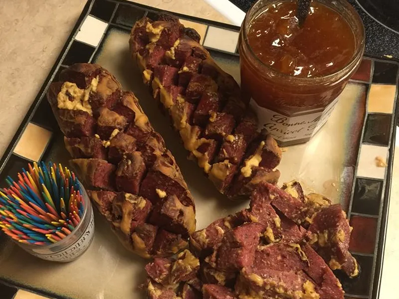Baked Beef Salami with Dijon Mustard and Apricot Jam