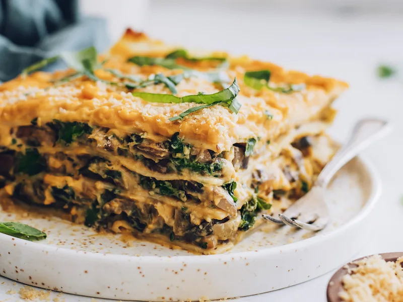 Roasted Butternut Squash Cashew Cream Lasagna with Mushrooms