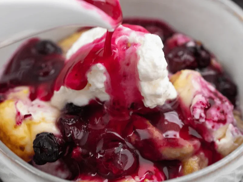 Air Fryer Blueberry French Toast Casserole with Maple Syrup