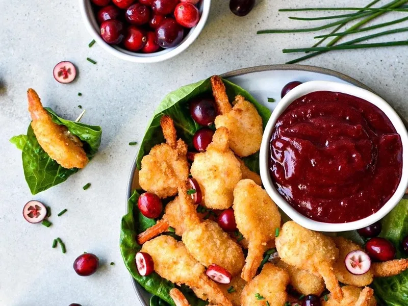 Crispy Shrimp with Cranberry BBQ Dip