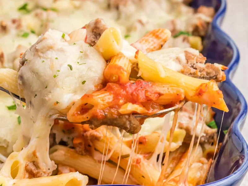 Italian Baked Penne Casserole with Turkey and Mozzarella