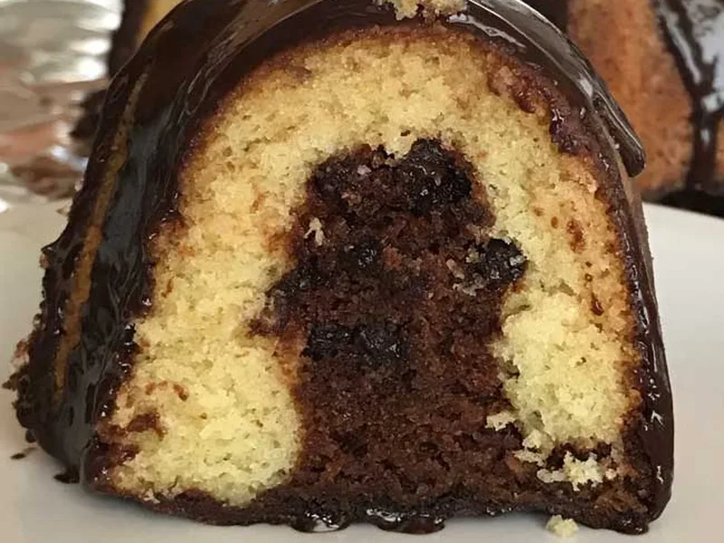 Chocolate Syrup Swirl Bundt Cake with Ganache Glaze
