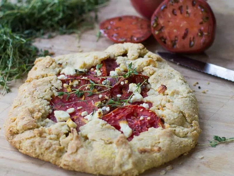 Rustic Tomato Galette with Feta and Roasted Garlic