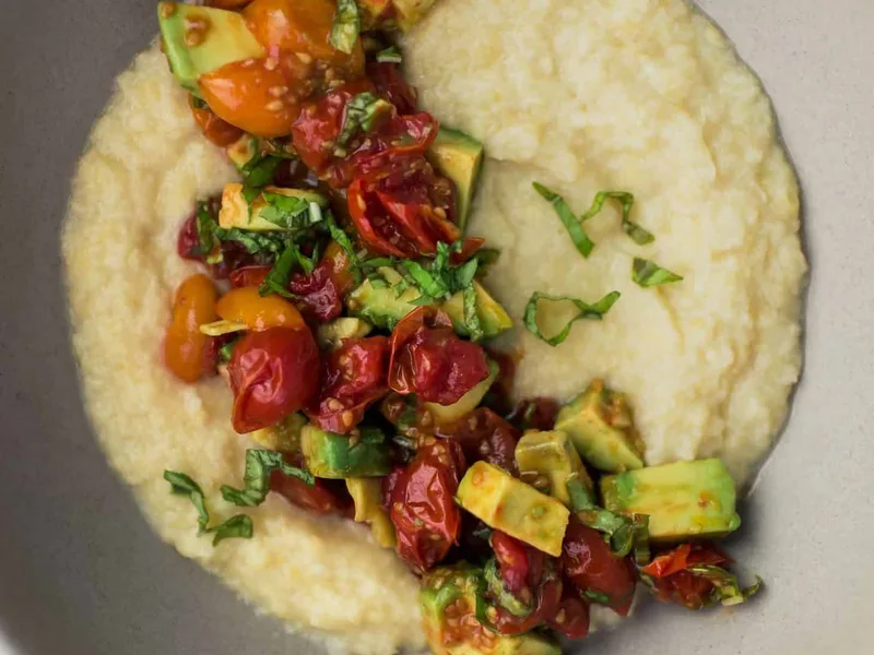 Sweet Corn Polenta with Roasted Tomatoes and Avocado