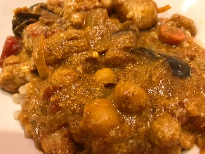 Moroccan Spiced Chickpea and Vegetable Tagine with Herb Yogurt