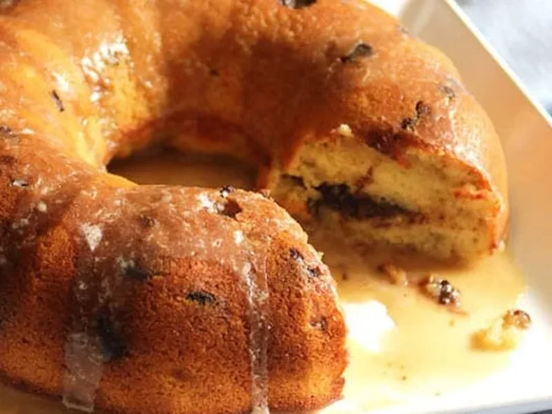 Moist Banana Bundt Cake with Irish Coffee Glaze
