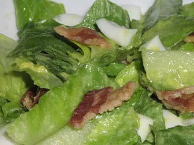 Crispy Romaine Salad With Warm Egg-Mustard Bacon Dressing