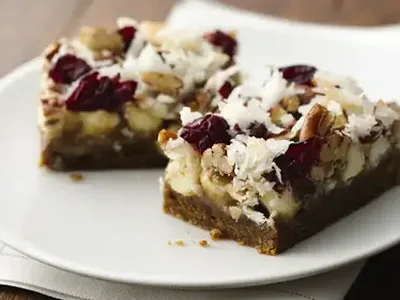 Gingerbread 7 Layer Bars with Vanilla Chips and Pecans