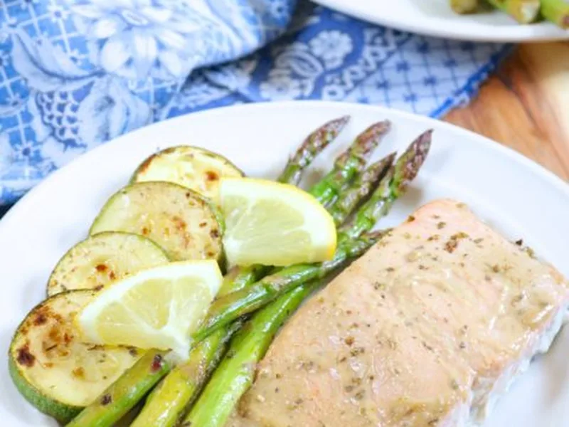 Honey Mustard Glazed Salmon with Charred Marinated Vegetables