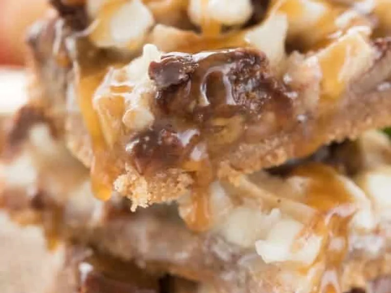 Caramel Apple Magic Bars with White Chocolate and Pecans