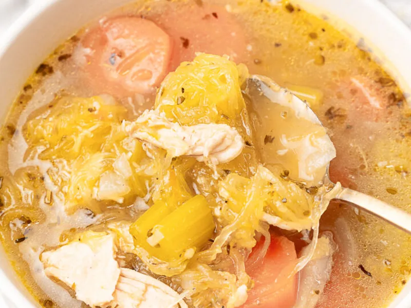 Spaghetti Squash Noodle Soup with Chicken and Vegetables