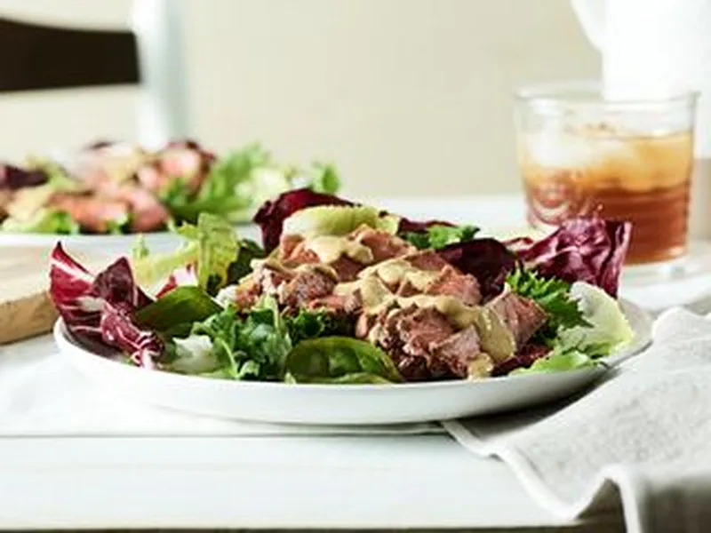 Smoked Strip Steaks with Blue Cheese-Wine Sauce