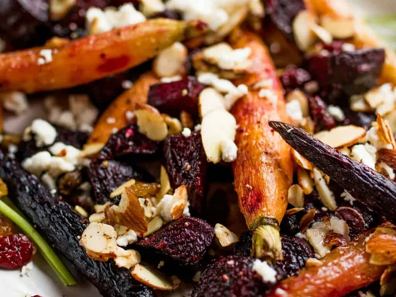 Roasted Beets and Carrots with Goat Cheese and Almonds