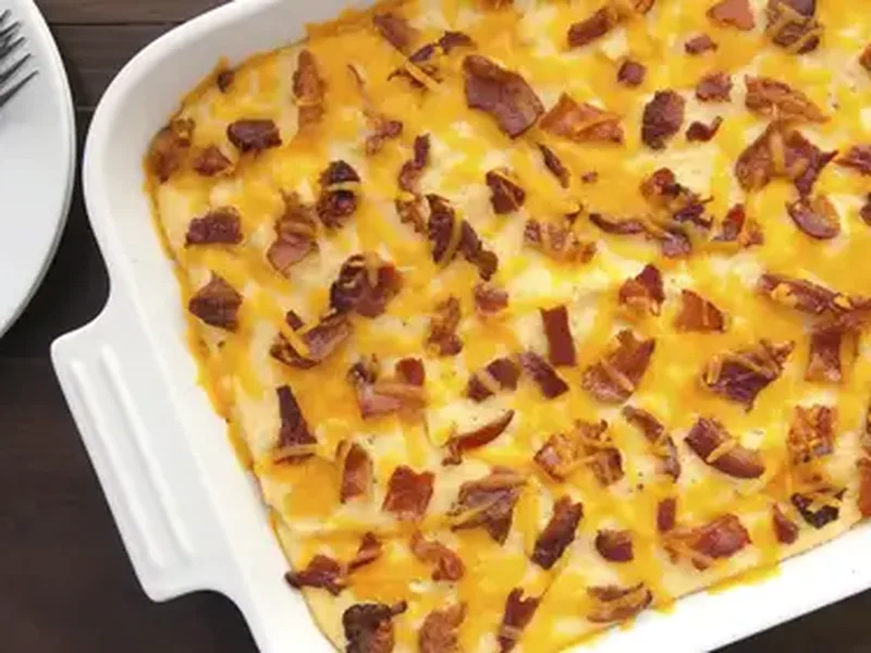 Bacon Ranch Cheddar Grits Casserole - Cheesy Baked Comfort