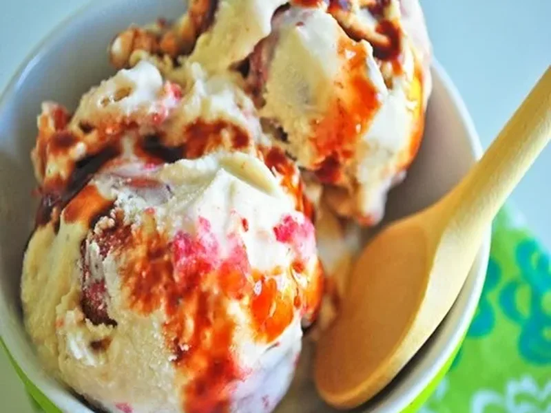 Strawberry Balsamic Ice Cream with Sweet Balsamic Syrup