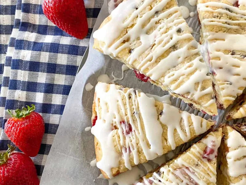 Chocolate Chip Strawberry Scones with Sweet Vanilla Glaze