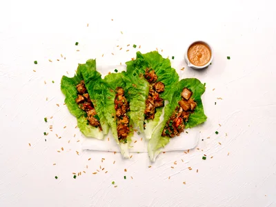 Crispy Tofu & Brown Rice Lettuce Wraps