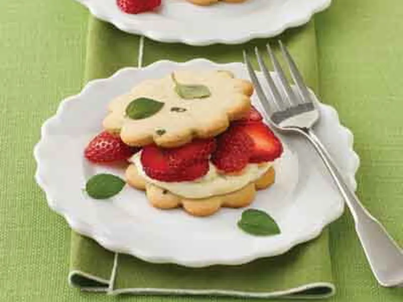 Strawberry Cream Cookie Stacks with Mint