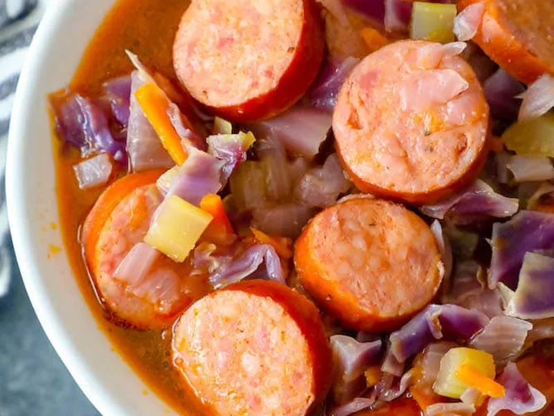 Smoked Kielbasa and Red Cabbage Soup