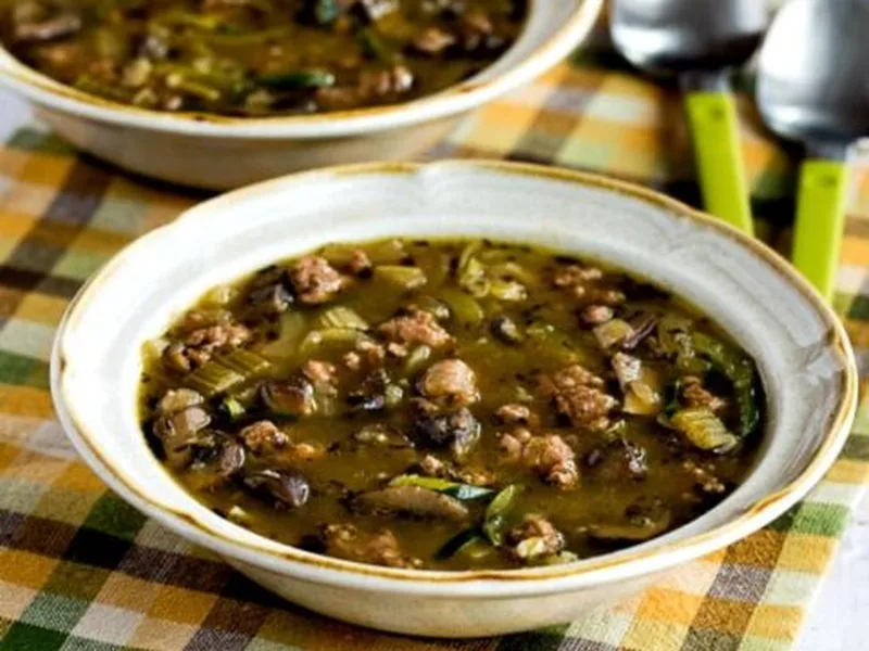 Ground Turkey Mushroom Soup with Zucchini Noodles