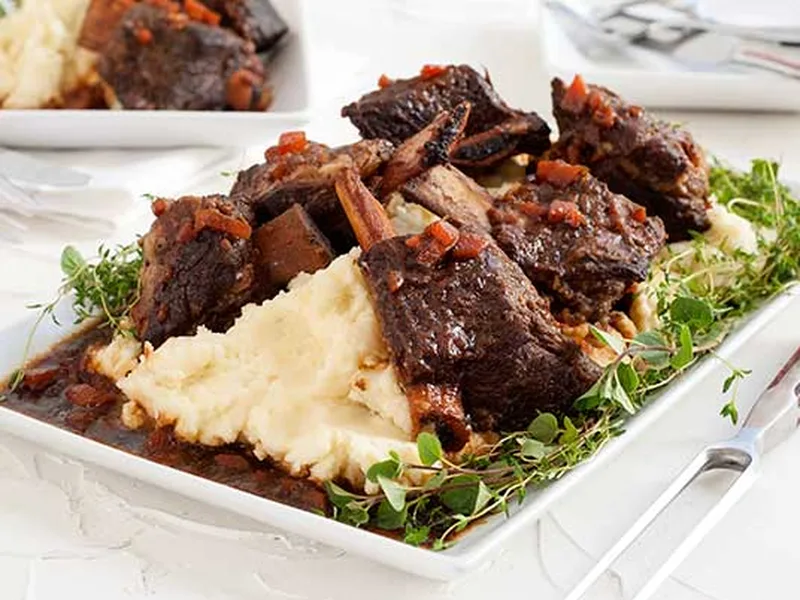 Cherry Cola Bourbon Braised Beef Short Ribs with Maraschino