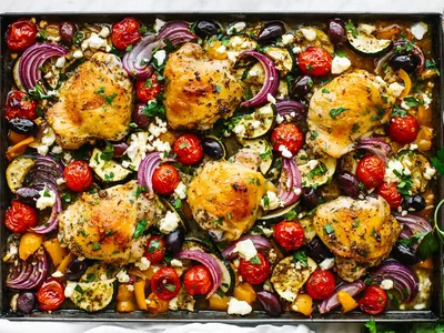 Greek Sheet Pan Chicken Thighs with Mediterranean Vegetables