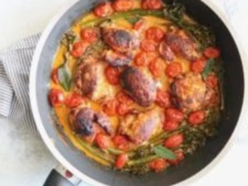 Herbed Brown Butter Chicken with Gruyere and Broccolini