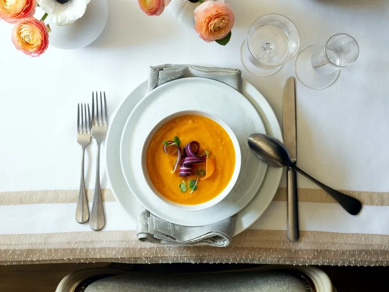 Roasted Golden Beet Carrot Sweet Potato Soup with Avocado Oil