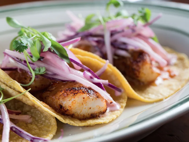 7-Chilies Pescado a la Talla Tacos with Kohlrabi Slaw