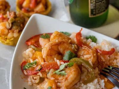 Beer-Stewed Shrimp and Crispy Plantain Cups
