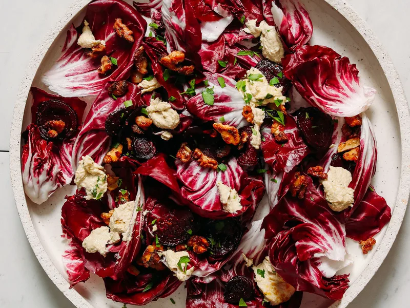 Radicchio Salad with Cashew Ricotta and Candied Walnuts